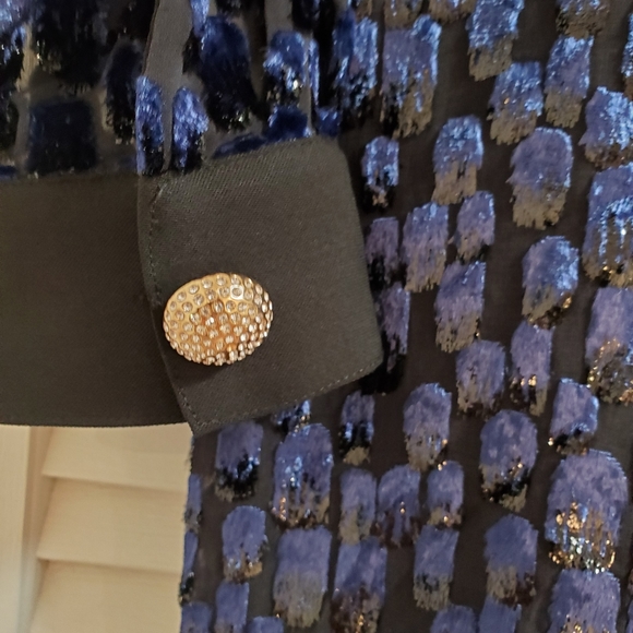 Michael Kors navy blue velvet chic dress rhinestone ball buttons formal lined - Picture 5 of 11